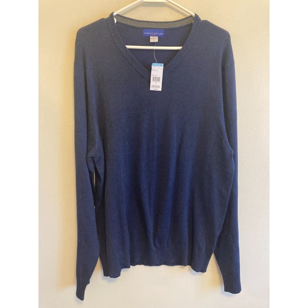 Simply Styled By Sears Men's Blue V Neck Pullover Sweater Long Sleeve Size L NWT